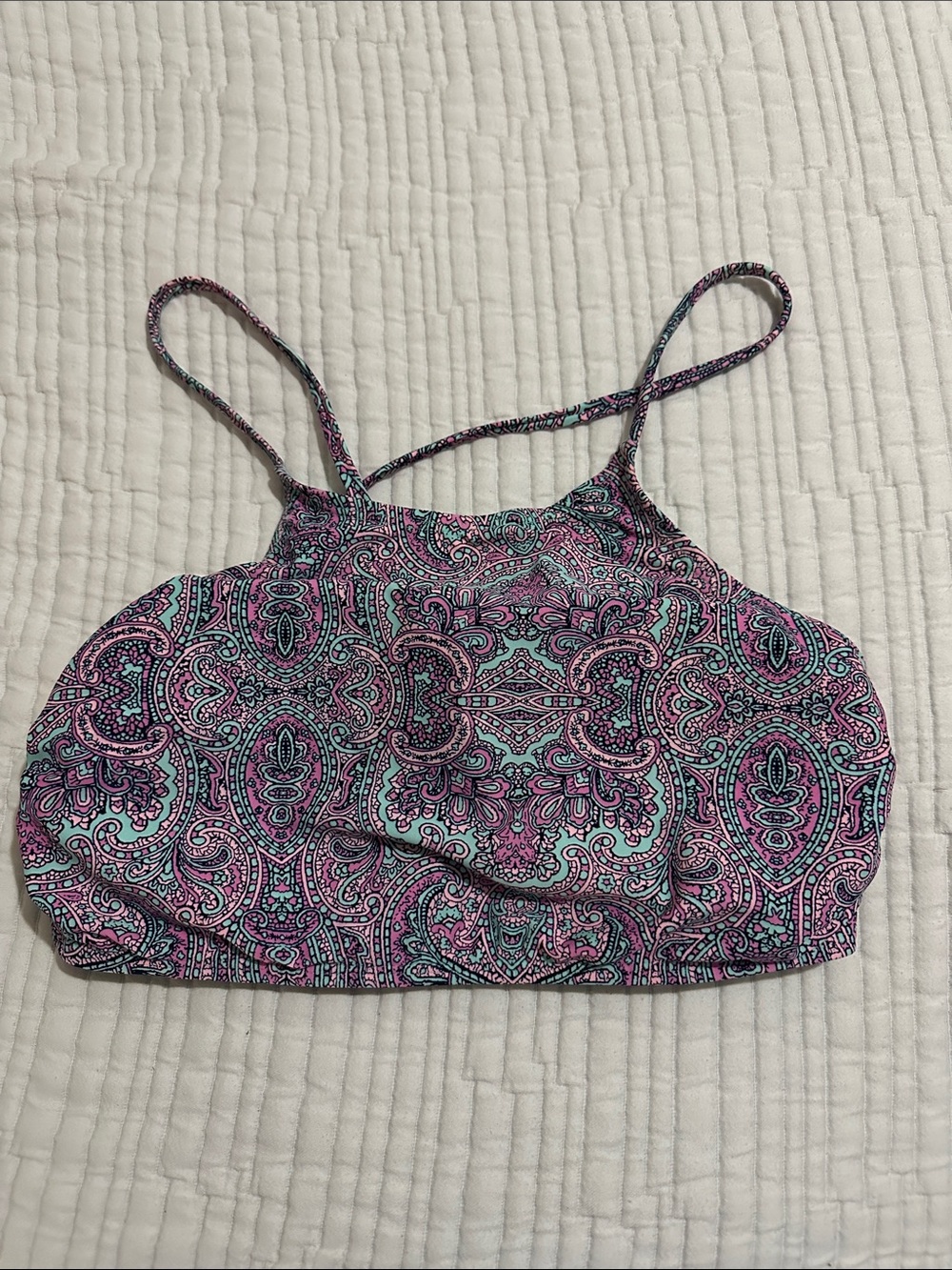 Women’s Pink & Teal Paisley Crop Tank Top